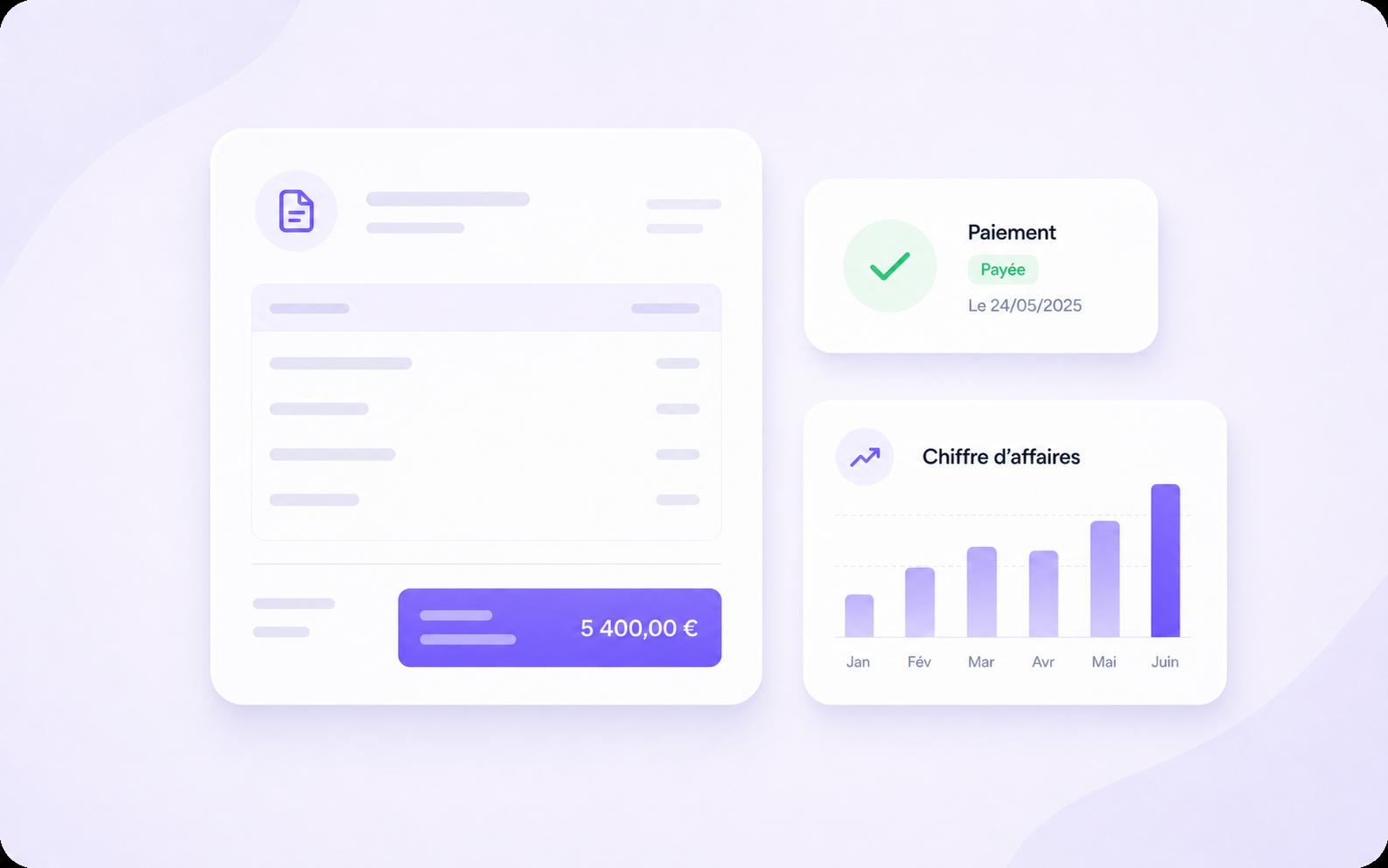 Vue simplifiée AuraPro facturation et suivi comptable